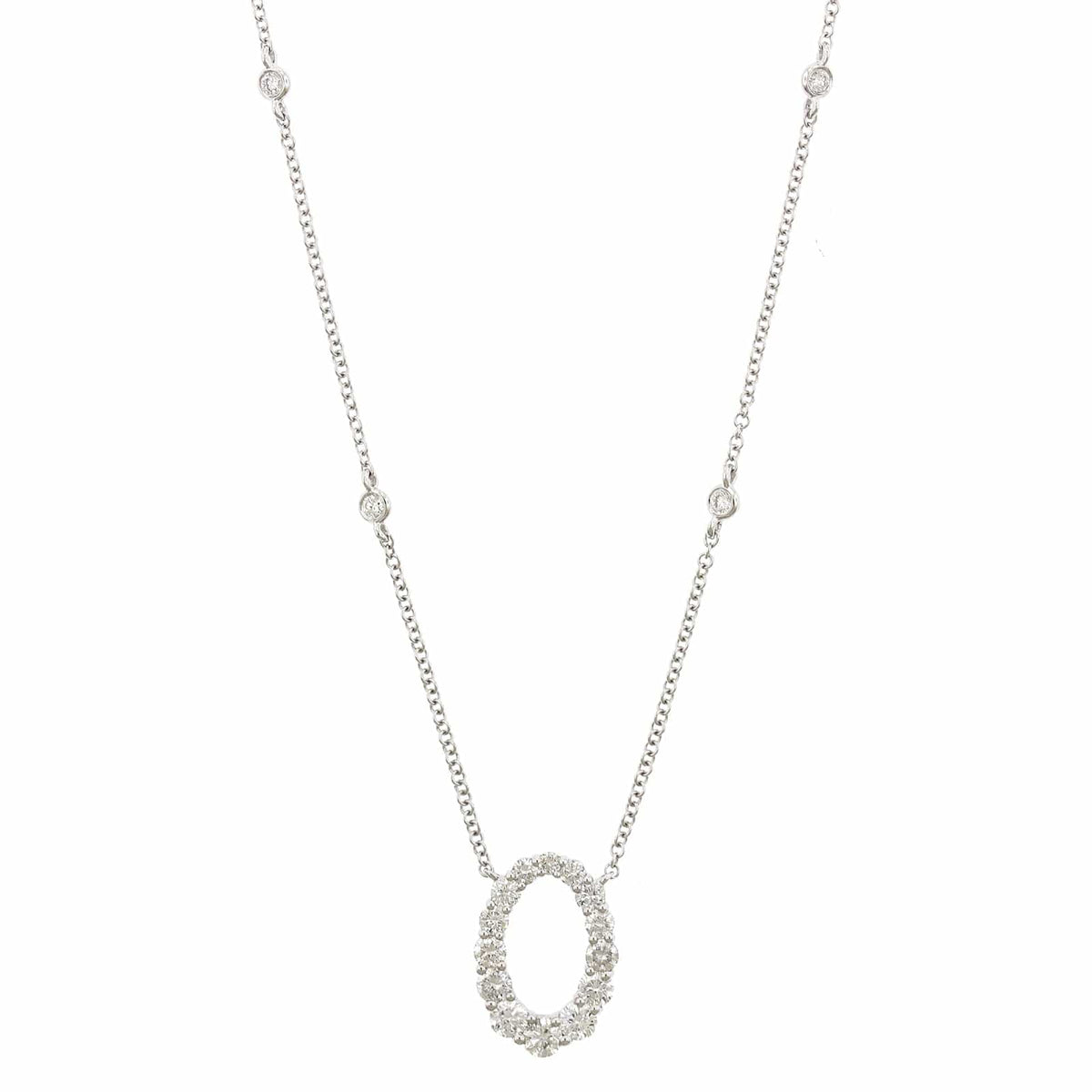 14K White Gold Diamond Open Oval Pendant