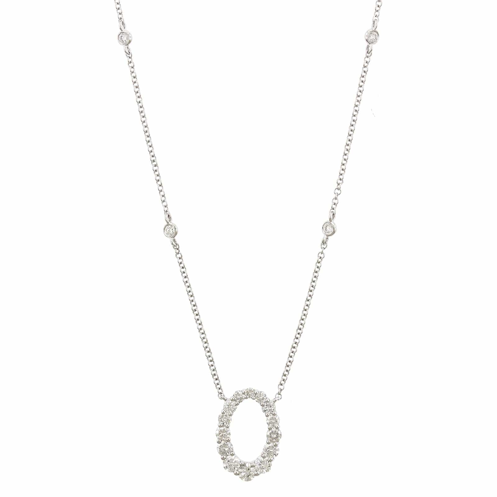 14K White Gold Diamond Open Oval Pendant