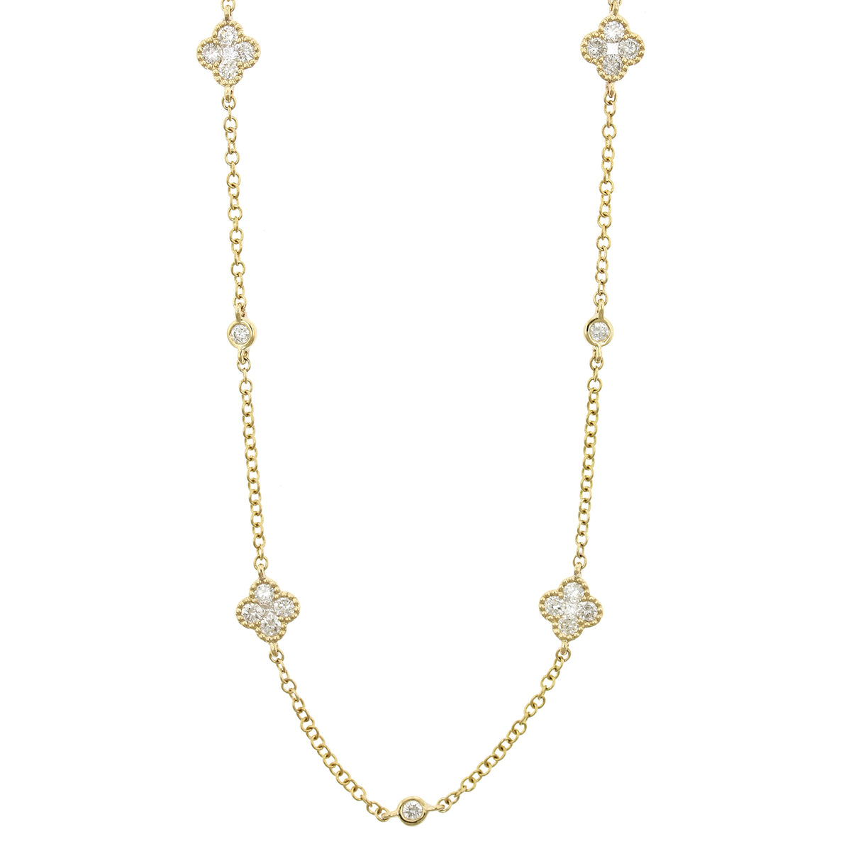 14K Yellow Gold Diamond Clover Shaped Necklace