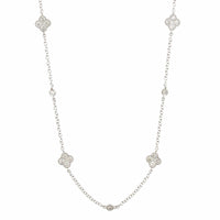 14K White Gold Diamond Clover Shaped Necklace