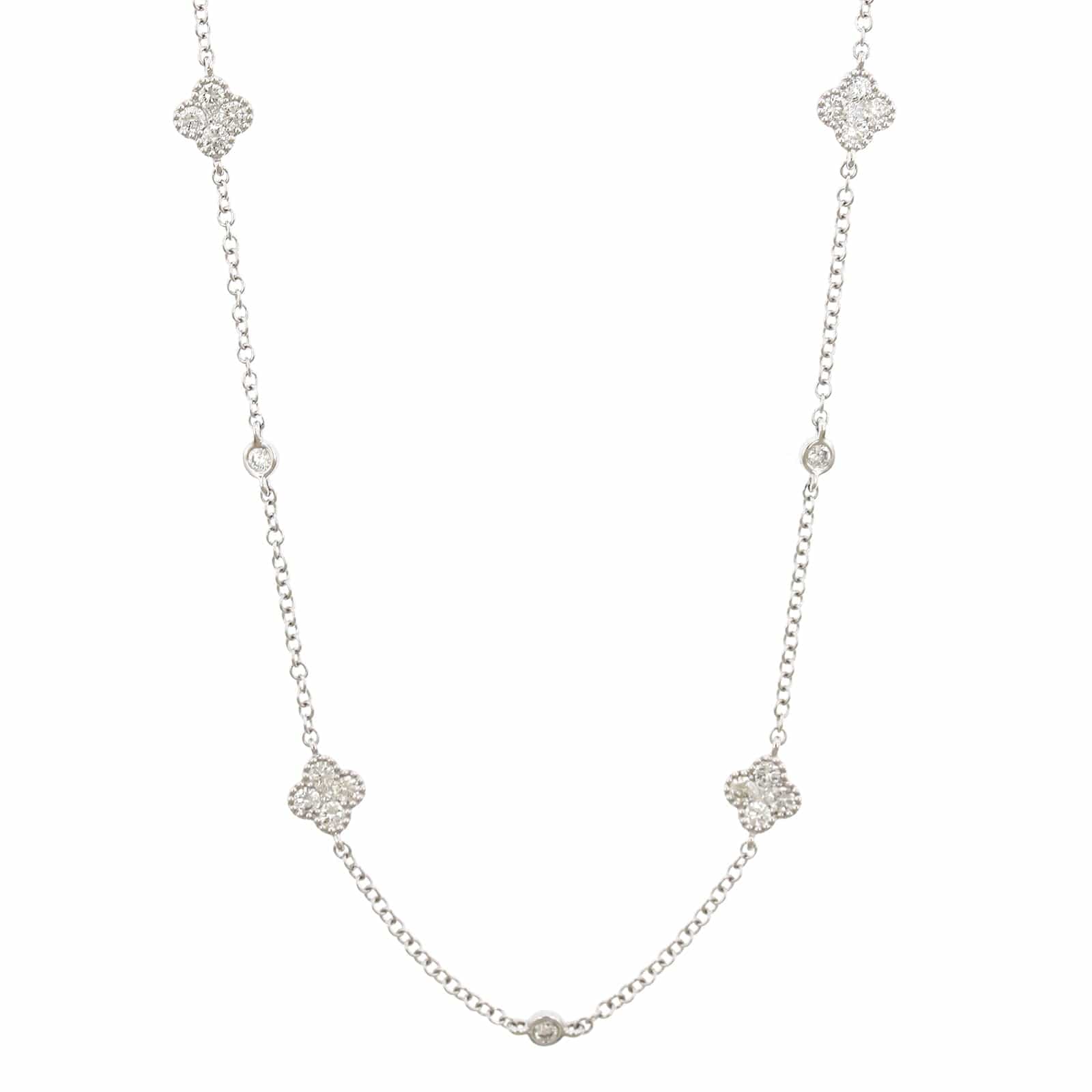 14K White Gold Diamond Clover Shaped Necklace