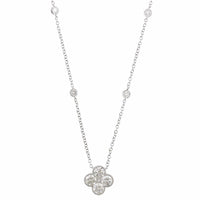 14K White Gold Clover Diamond Bezel Pendant