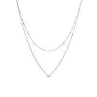 14K White Gold Double Chain Diamond Necklace