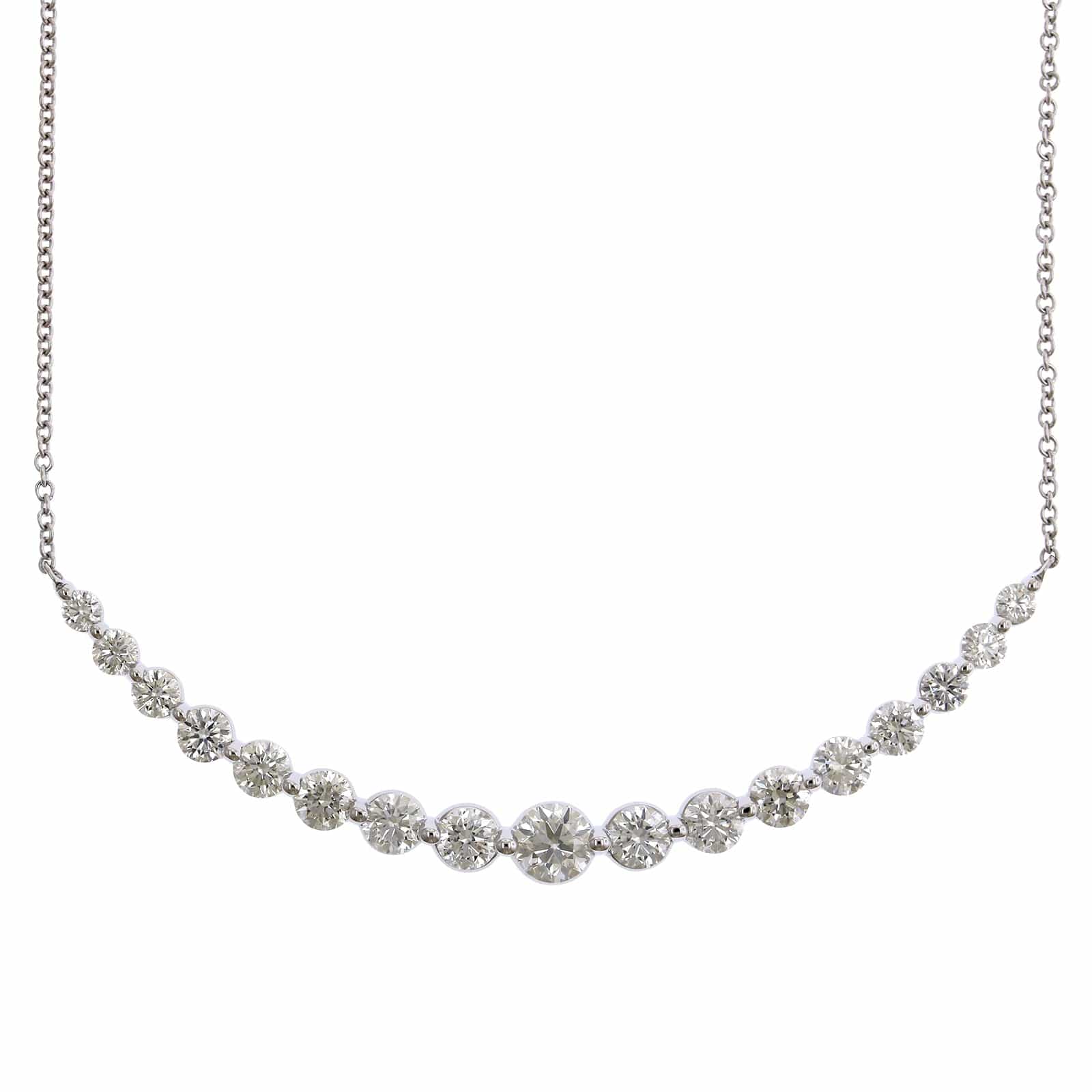 18K White Gold Curve Bar Diamond Necklace