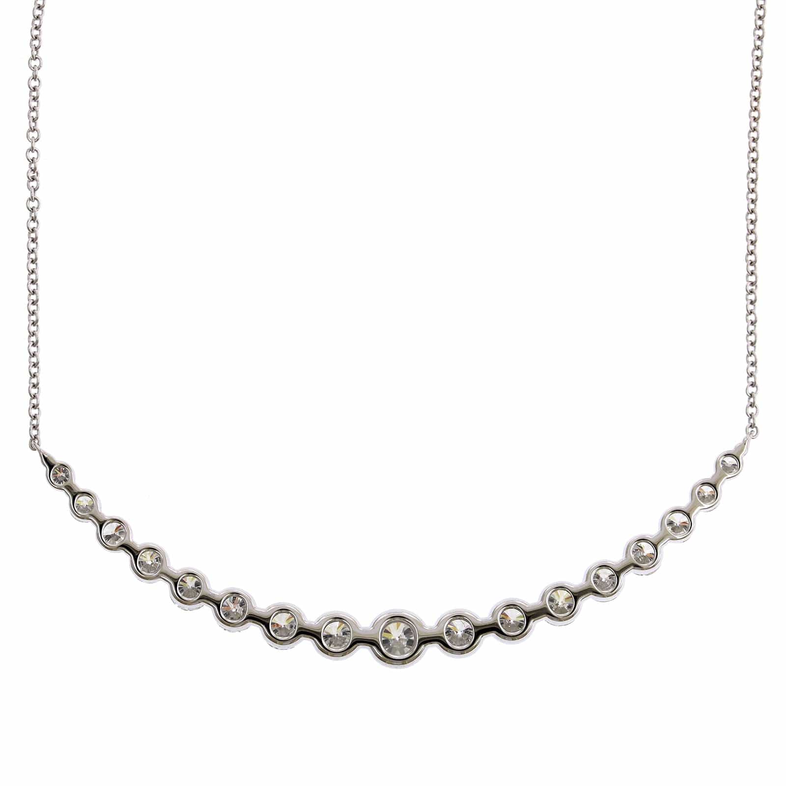 18K White Gold Curve Bar Diamond Necklace