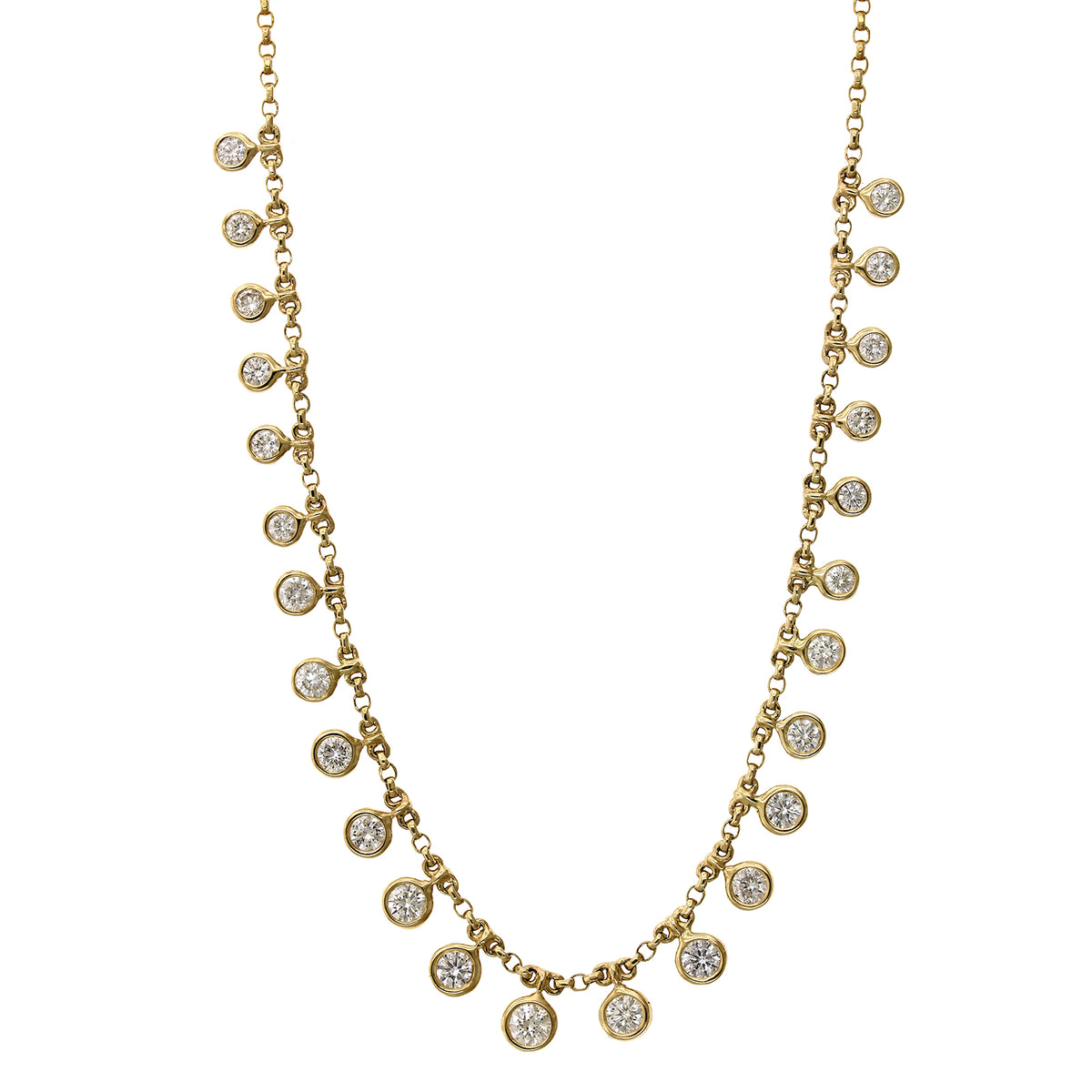14K Yellow Gold Bezel Set Diamond Dangle Necklace
