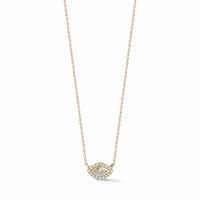 14K Yellow Gold Diamond Evil Eye Halo Necklace