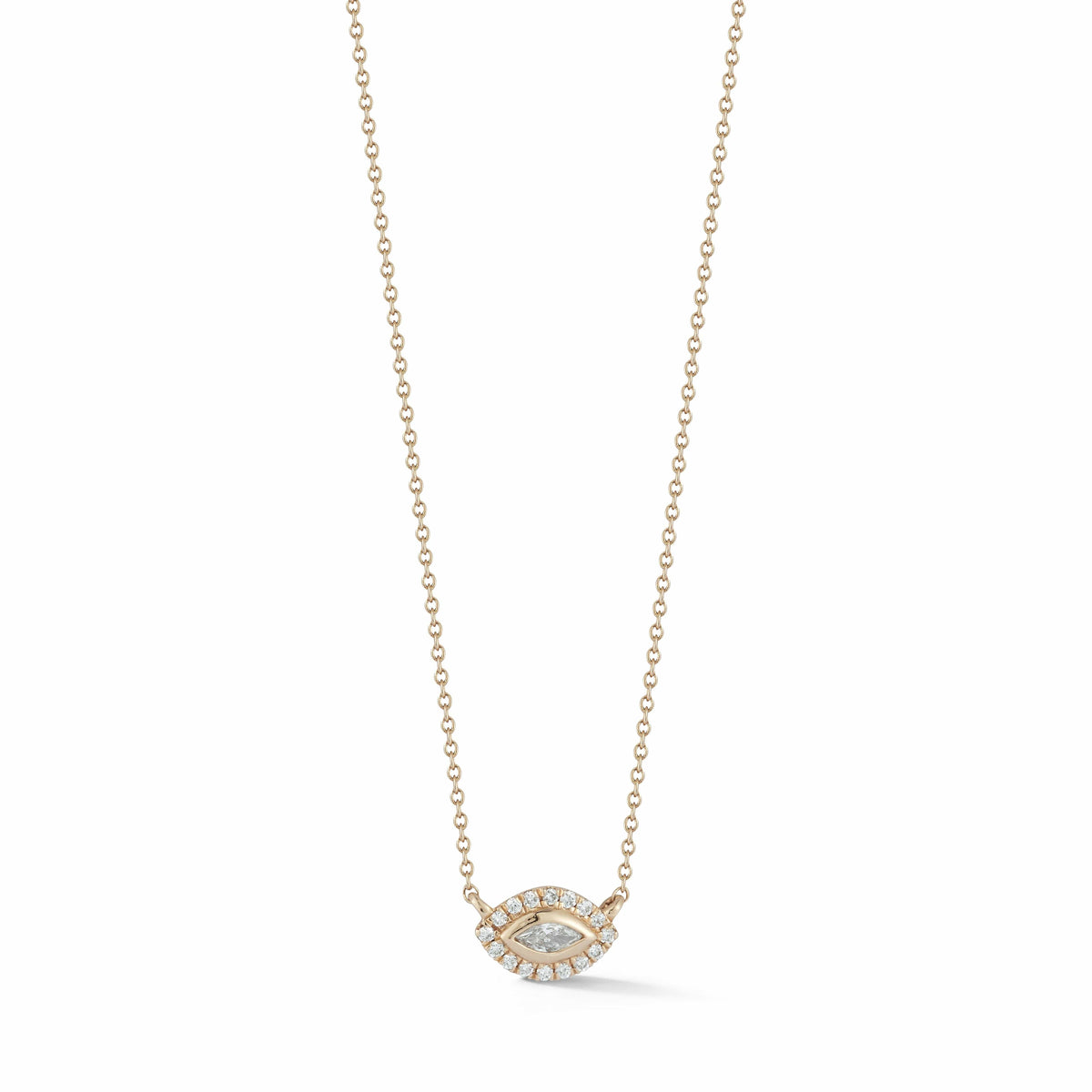 14K Yellow Gold Diamond Evil Eye Halo Necklace