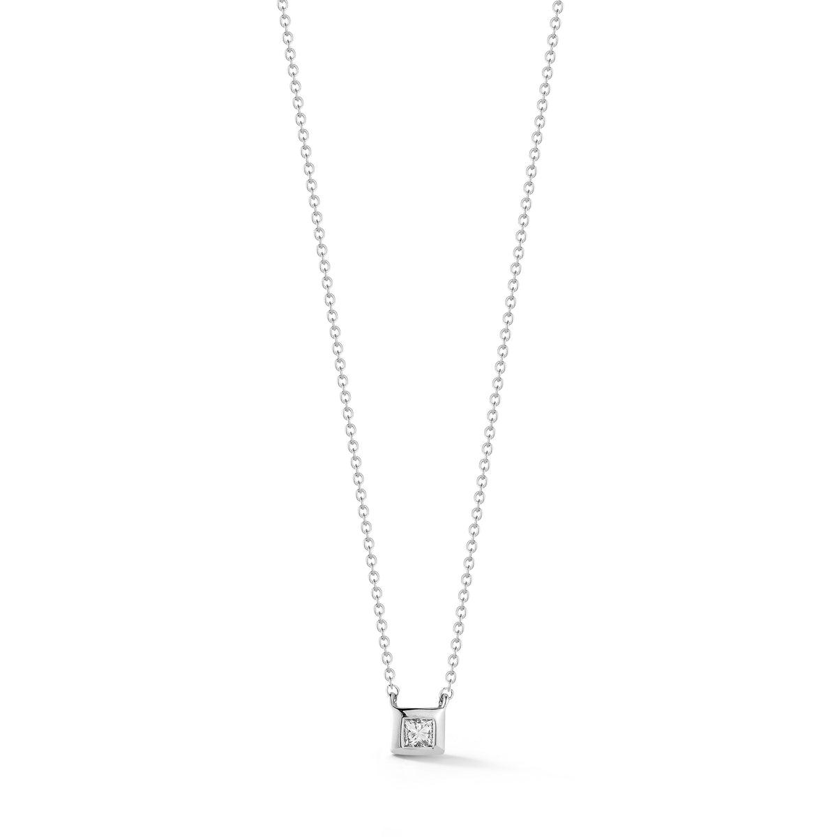 14K White Gold Princess Cut Diamond Necklace