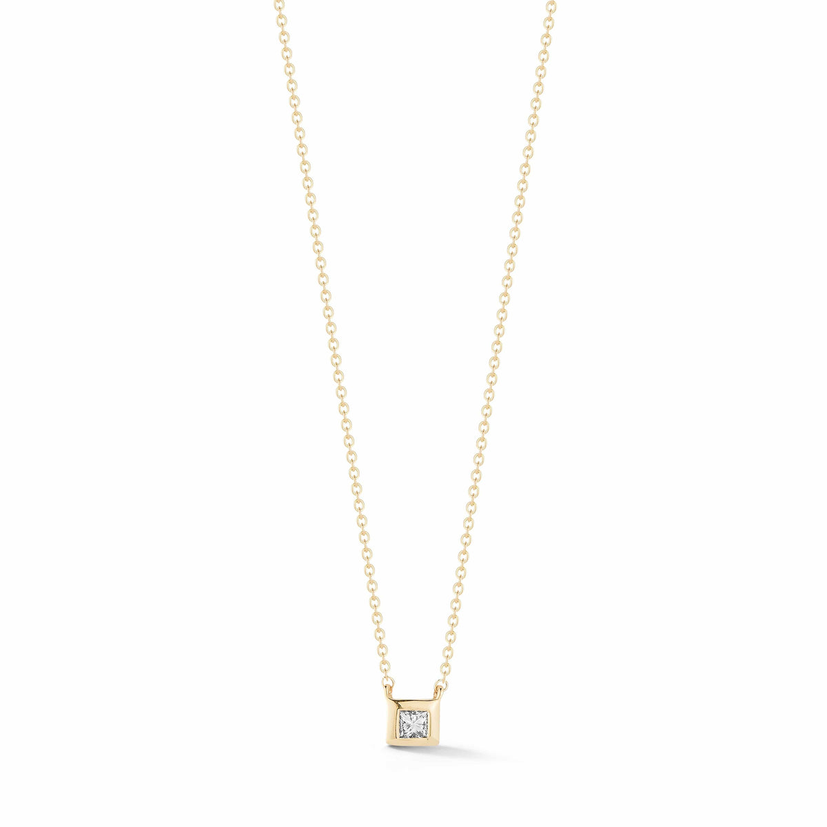 14K Yellow Gold Princess Cut Diamond Necklace