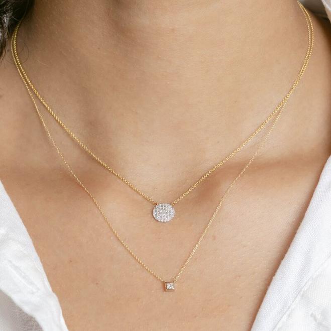 14K Yellow Gold Princess Cut Diamond Necklace