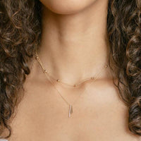 14K Yellow Gold Diamond Bar and Knife Edge Charm Necklace
