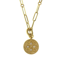 18K Yellow Gold Venetian Diamond Medal Necklace