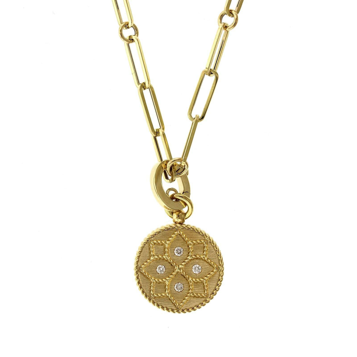 18K Yellow Gold Venetian Diamond Medal Necklace