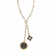 18K Rose Gold Venetian Double Medallion Black Diamond Necklace