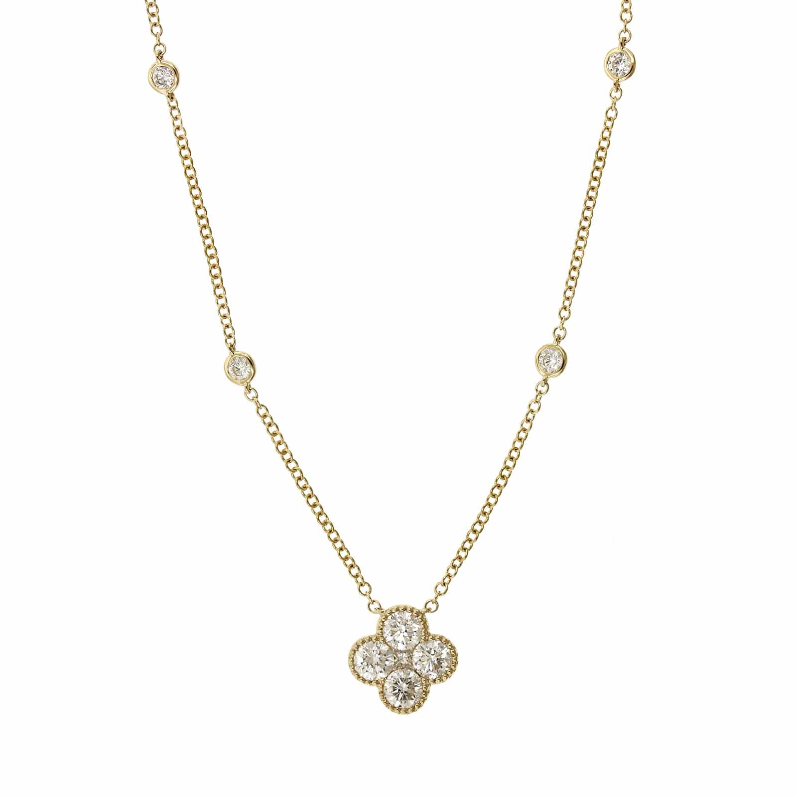 14K Yellow Gold Diamond Clover Necklace, Long's Jewelers