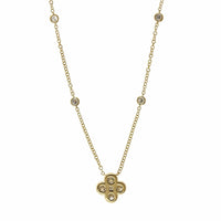 14K Yellow Gold Diamond Clover Necklace