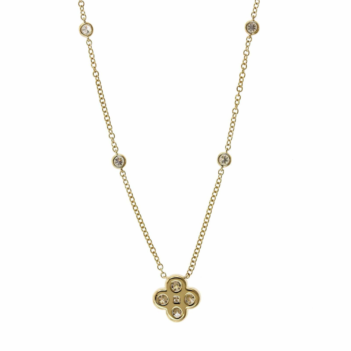 14K Yellow Gold Diamond Clover Necklace