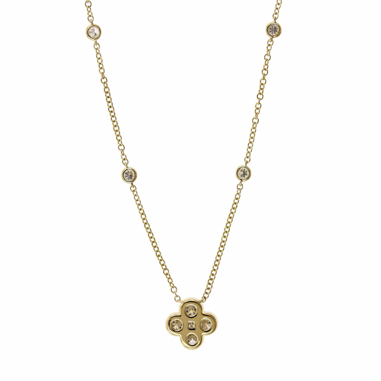 14K Yellow Gold Diamond Clover Necklace
