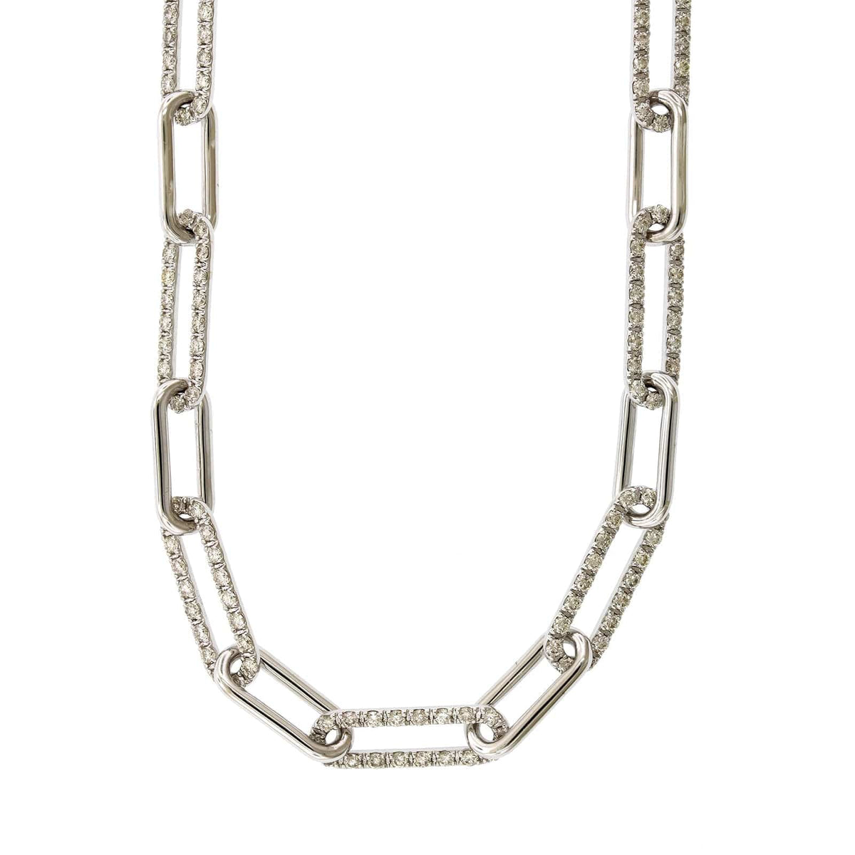14K White Gold Paperclip Diamond Necklace, 14k white gold, Long's Jewelers