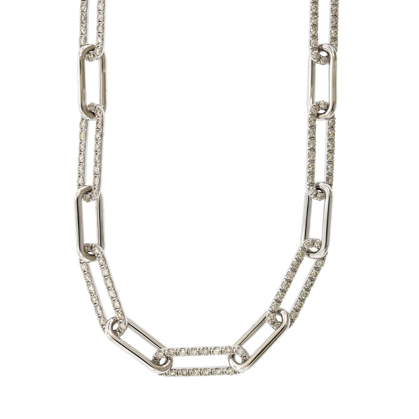 14K White Gold Paperclip Diamond Necklace, 14k white gold, Long's Jewelers