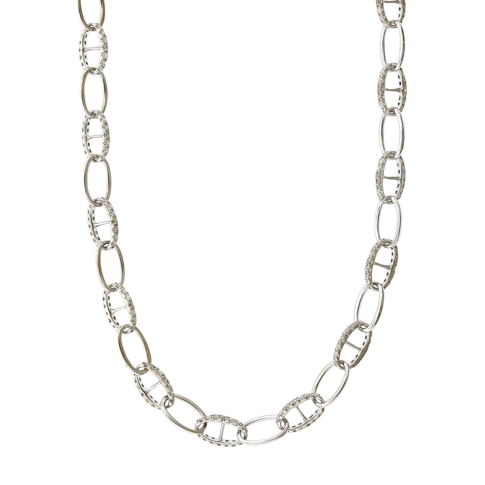 14K White Gold Link Diamond Necklace, 14k white gold, Long's Jewelers