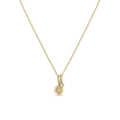 14K Yellow Gold Bezel Diamond Disc Charm Necklace – Long's