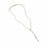 Pearl and Pavé Y Necklace in 18K Yellow Gold with Diamonds