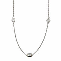14K White Gold Baguette and Round Cut Diamond by The Yard Necklace