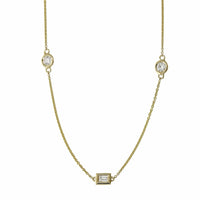 14K Yellow Gold Baguette and Round Cut Diamond by The Yard Necklace