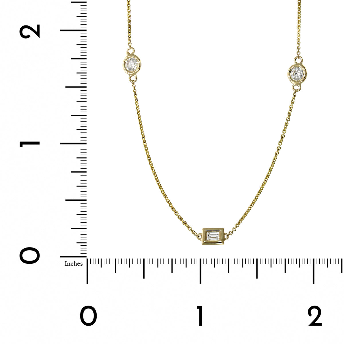 14K Yellow Gold Baguette and Round Cut Diamond by The Yard Necklace