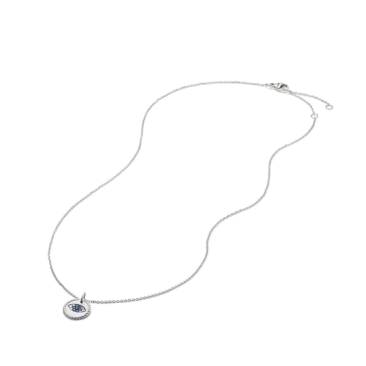 Cable Collectibles Evil Eye Necklace with Diamonds and Light Blue Sapphires in 18K White Gold