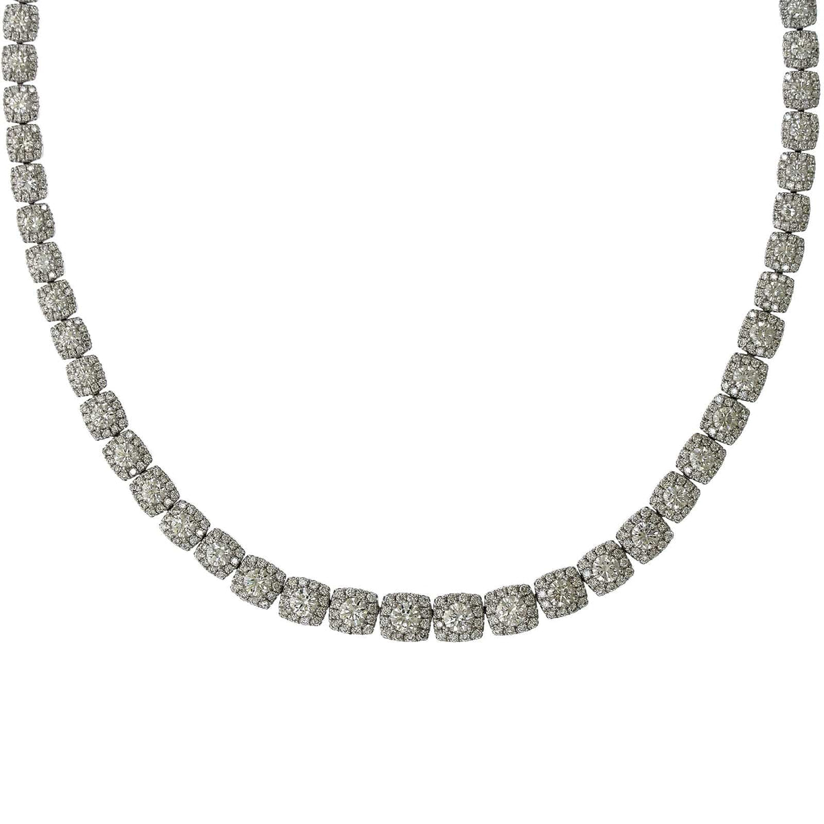 18K White Gold Round and Square Diamond Halo Necklace