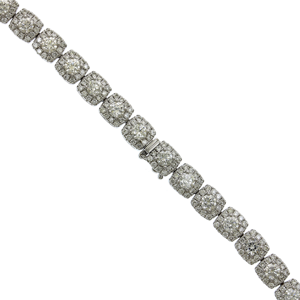 18K White Gold Round and Square Diamond Halo Necklace