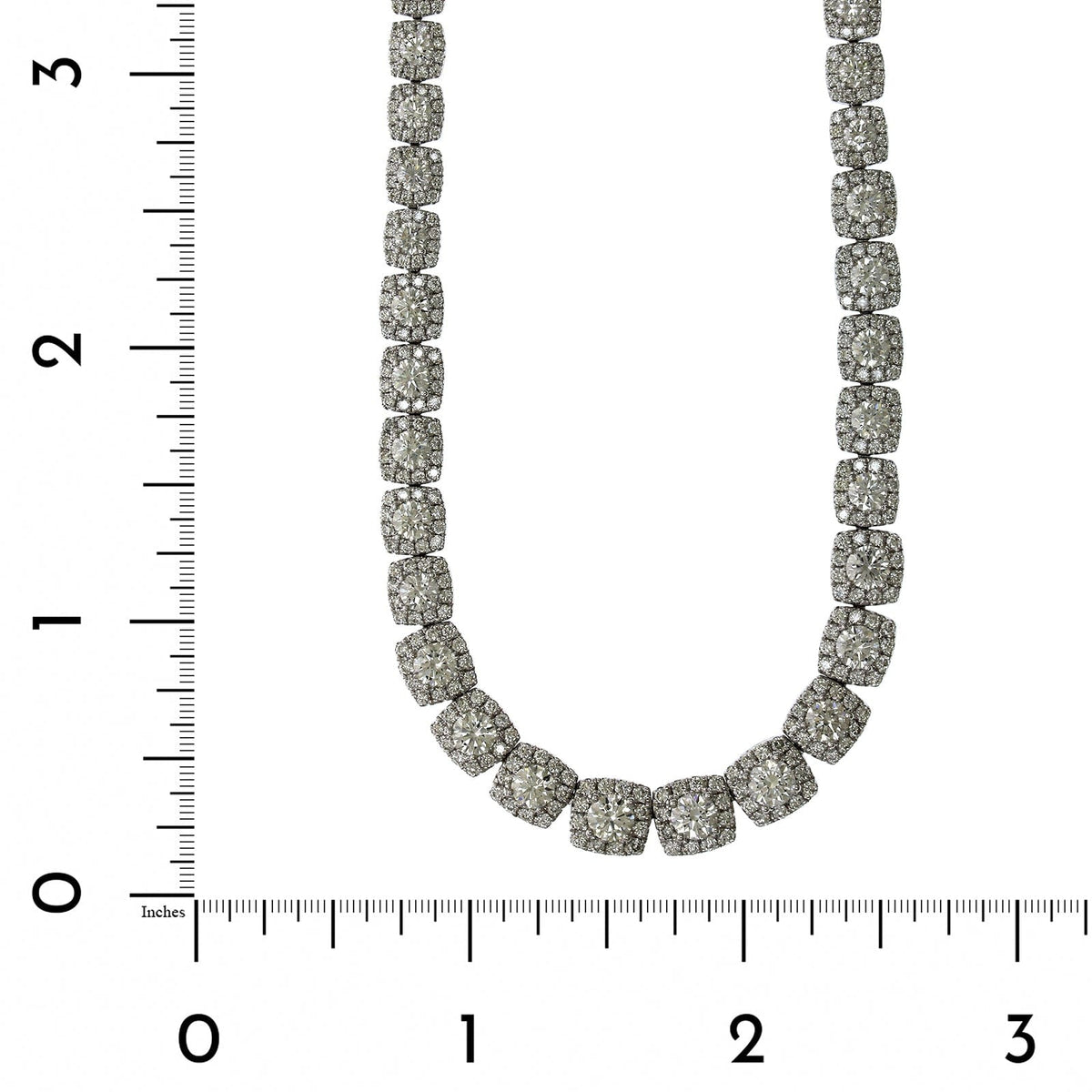 18K White Gold Round and Square Diamond Halo Necklace