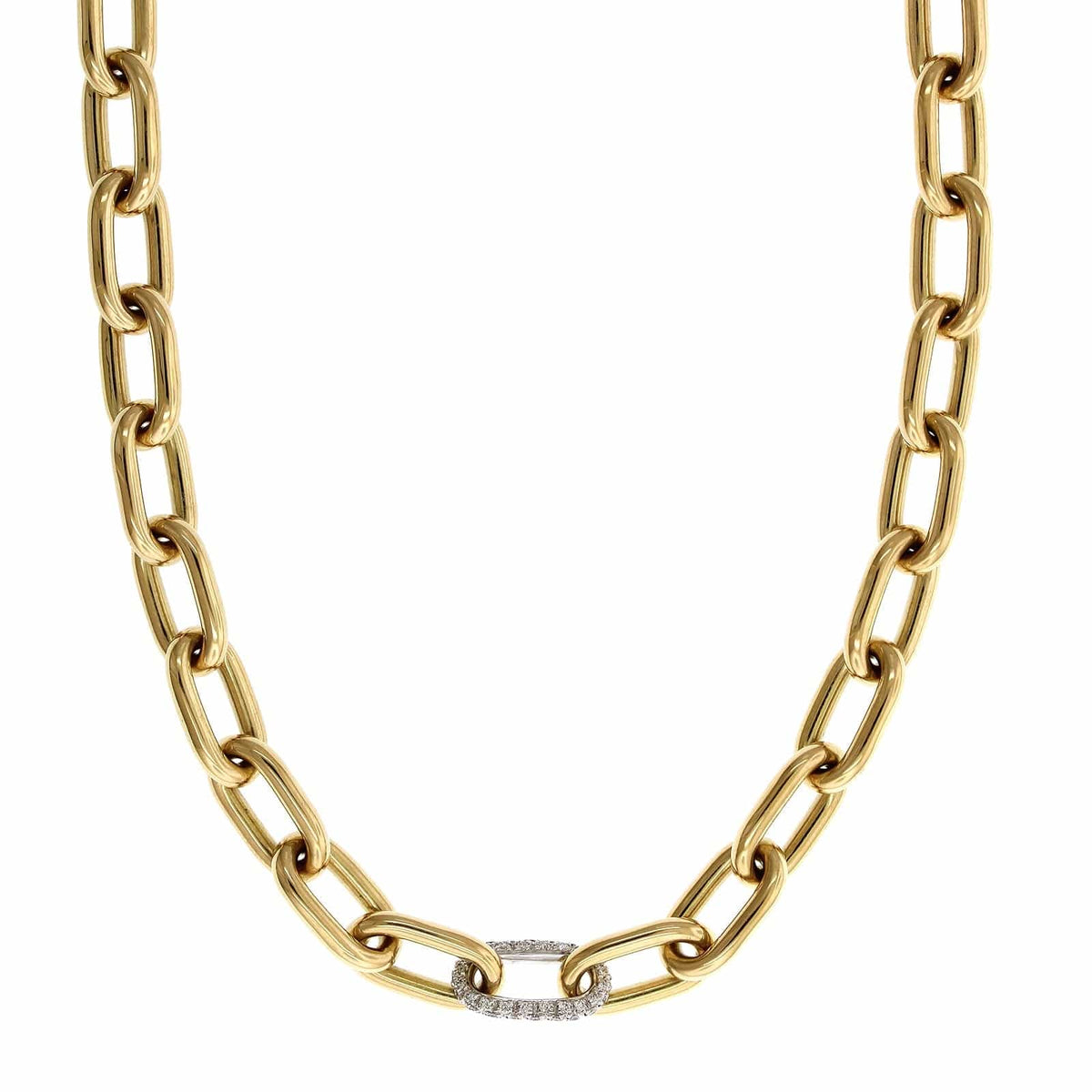 18K Yellow Gold Diamond Elongated Square Link Necklace, 18k yellow gold, Long's Jewelers