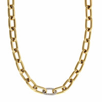 18K Yellow Gold Diamond Elongated Square Link Necklace, 18k yellow gold, Long's Jewelers