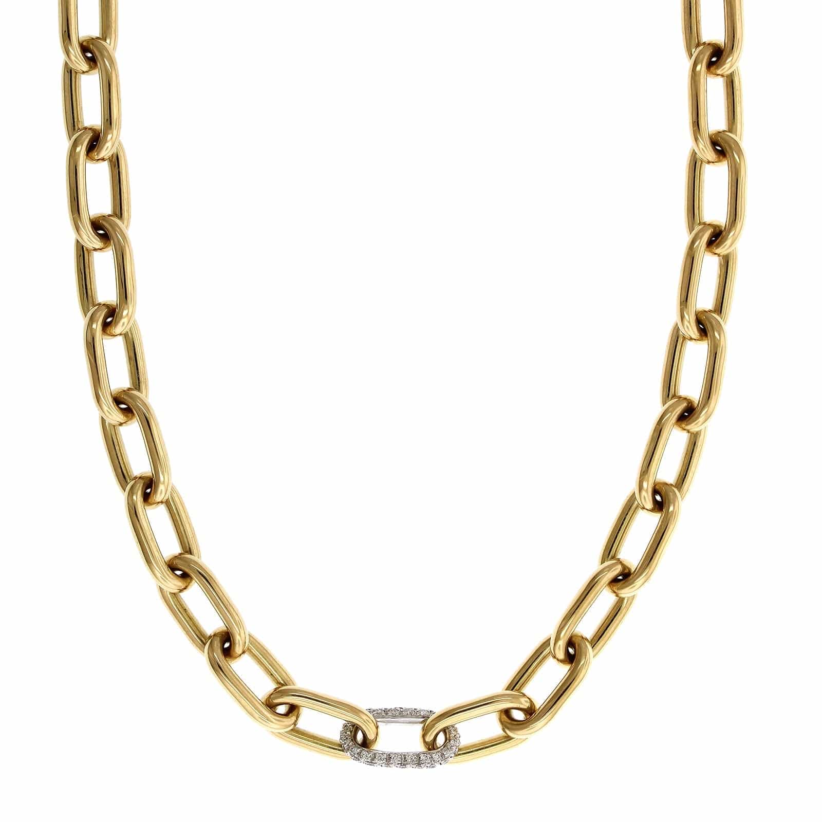 18K Yellow Gold Diamond Elongated Square Link Necklace, 18k yellow gold, Long's Jewelers