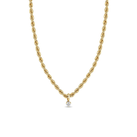 14K Yellow Gold Rope Chain Diamond Pendant, 14k yellow gold, Long's Jewelers