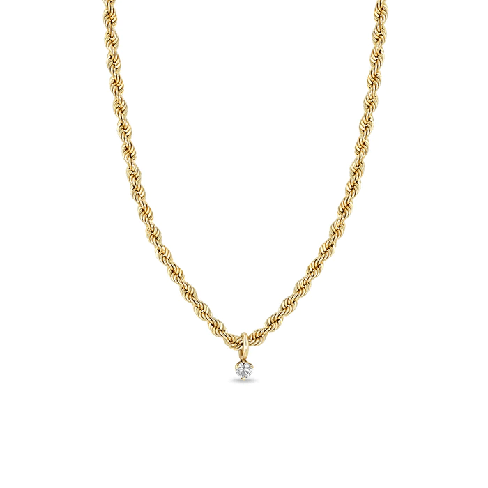 14K Yellow Gold Rope Chain Diamond Pendant, 14k yellow gold, Long's Jewelers