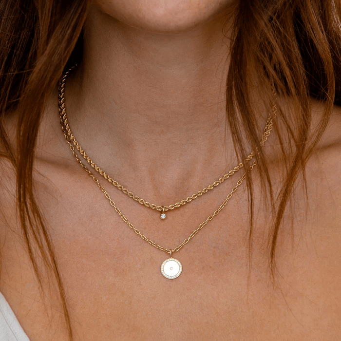 14K Yellow Gold Rope Chain Diamond Pendant, 14k yellow gold, Long's Jewelers