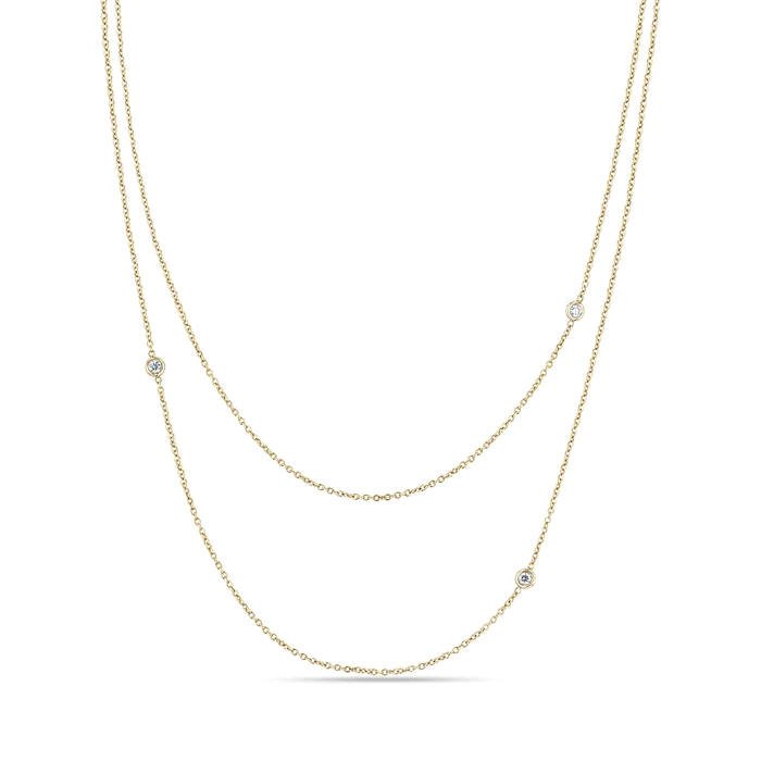 14K Yellow Gold Double Chain Diamond Necklace, 14k yellow gold, Long's Jewelers