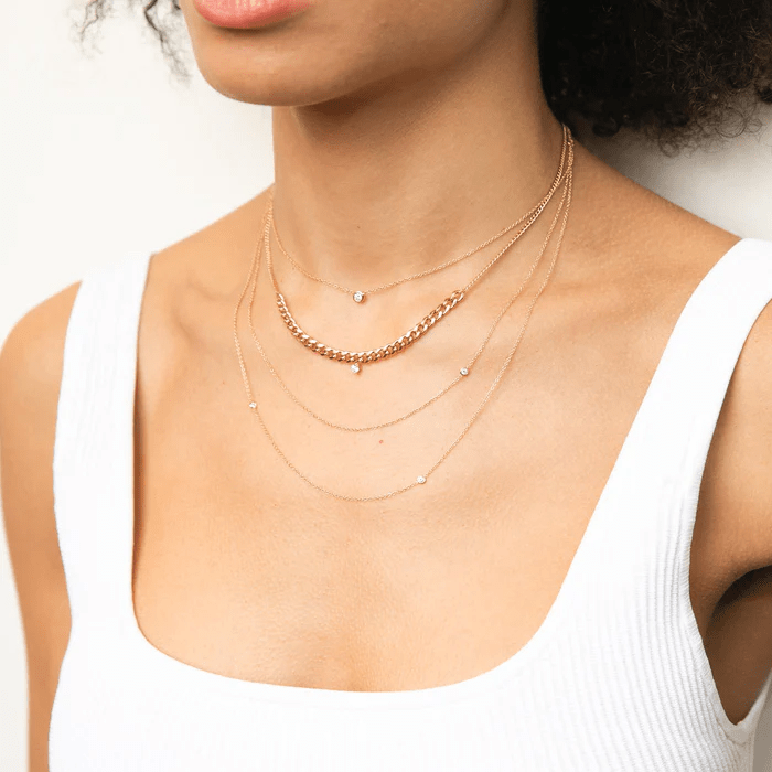 14K Yellow Gold Double Chain Diamond Necklace, 14k yellow gold, Long's Jewelers
