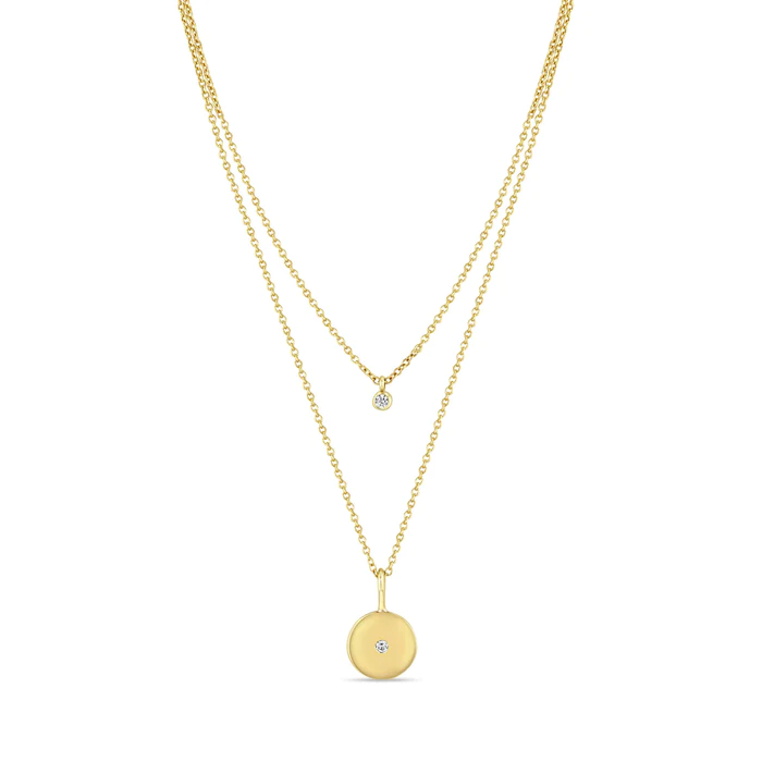 14K Yellow Gold Diamond Disc and Pendant Double Chain Necklace, 14k yellow gold, Long's Jewelers