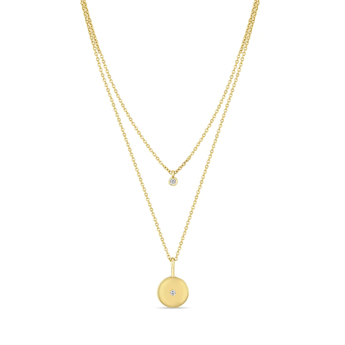 14K Yellow Gold Diamond Disc and Pendant Double Chain Necklace, 14k yellow gold, Long's Jewelers