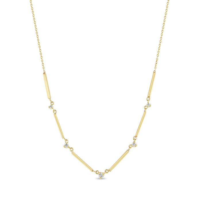 14K Yellow Gold Diamond Bar Link Necklace, 14k yellow gold, Long's Jewelers