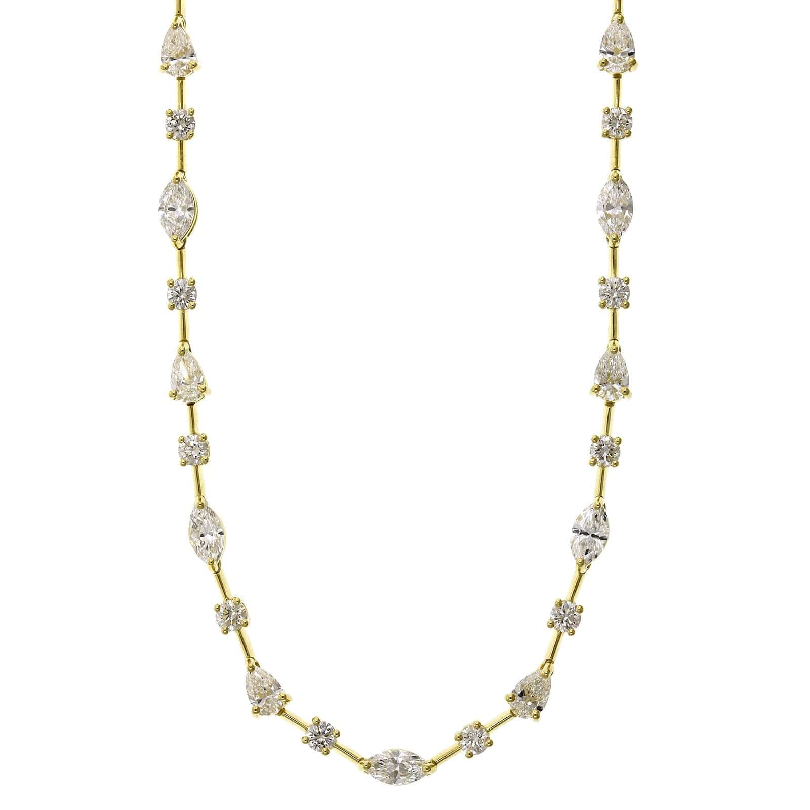 18K Yellow Gold Multi Shape Diamond Station Necklace, 18k yellow gold, Long's Jewelers