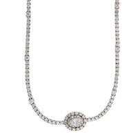 18K White Gold Oval Center Diamond Line Necklace