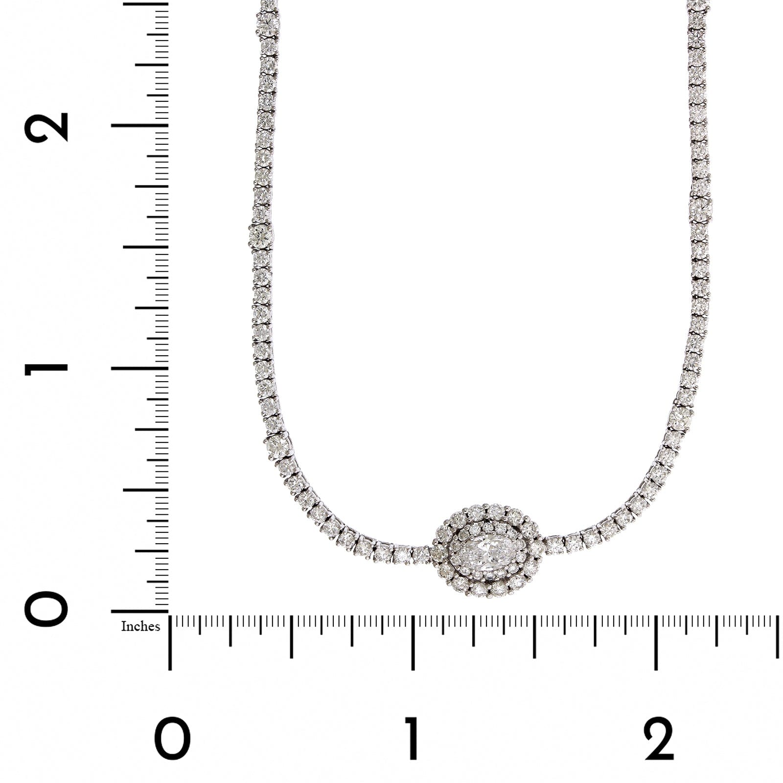 18K White Gold Oval Center Diamond Line Necklace