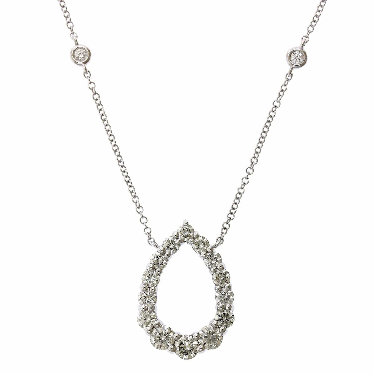 14K White Gold Open Pear Shape Diamond Necklace